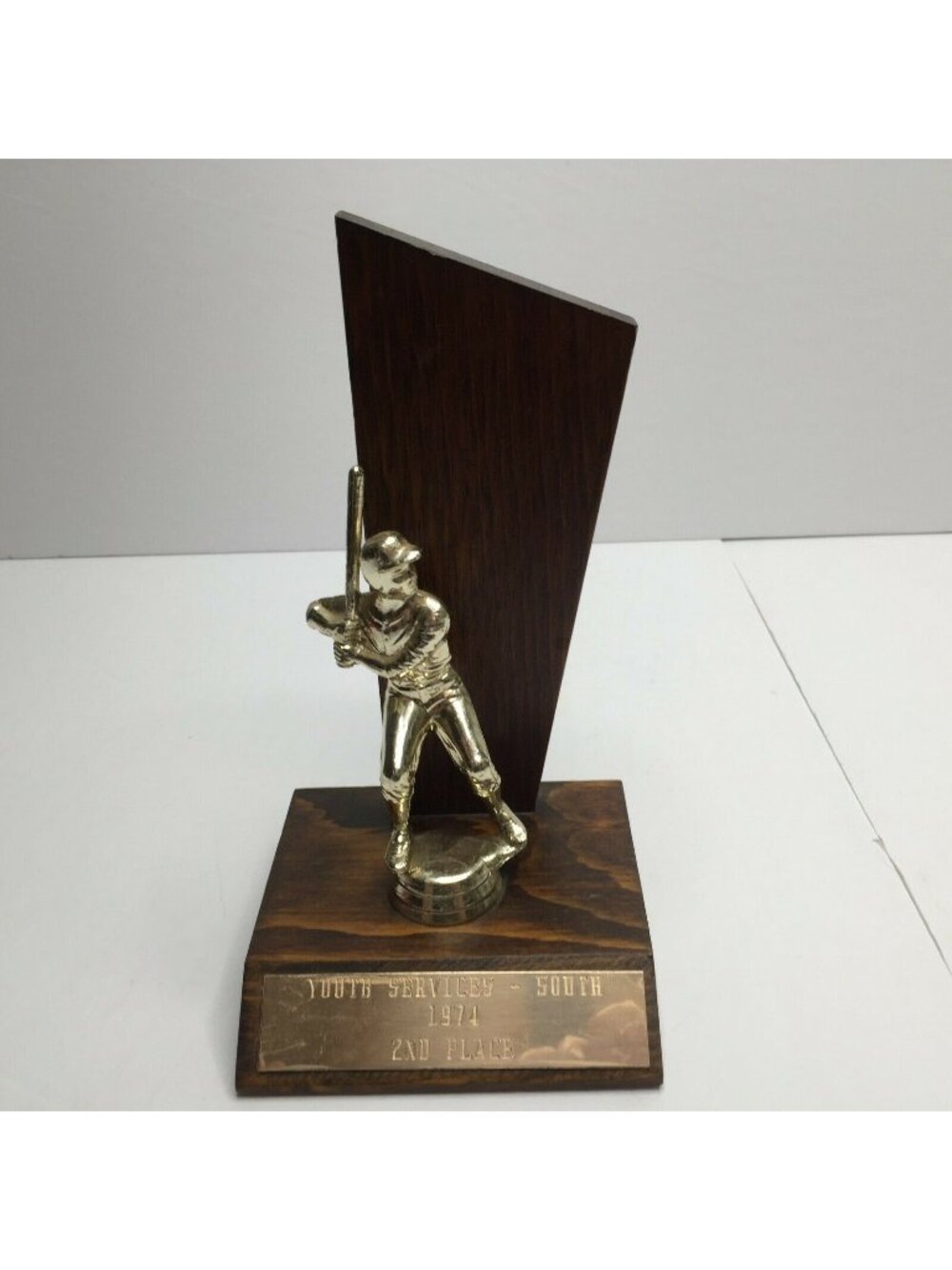 Vintage Youth Services South 1974 2nd Place Trophy Wood Gold Baseball Softball
